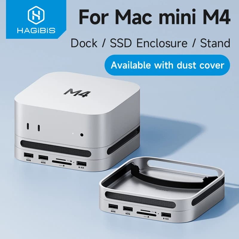 Hagibis Hub USB C with SSD M.2 Docking station type C for Mac mini M4/M4 Pro 4K 60Hz USB 3.2 Gen2 SD/TF 4.0 Dock Stand