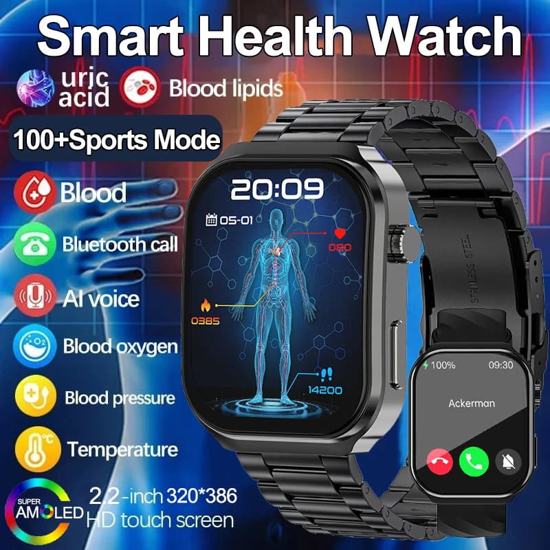2026 Smart Watch da uomo braccialetto sanitario frequenza cardiaca monitor della pressione arteriosa sport fitness chiamata Bluetooth Smartwatch per Android iOS