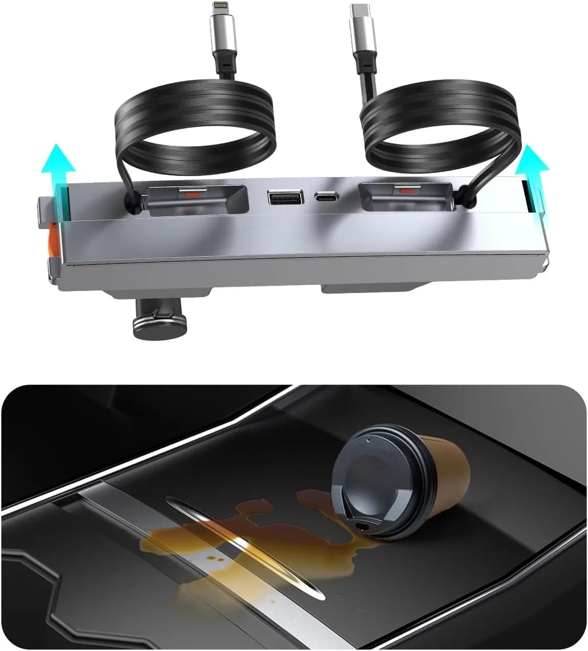Hub USB Retrattile per Console Centrale Tesla Model Y Juniper 2025, Stazione di Ricarica Rapida per Telefono Model 3 Highland