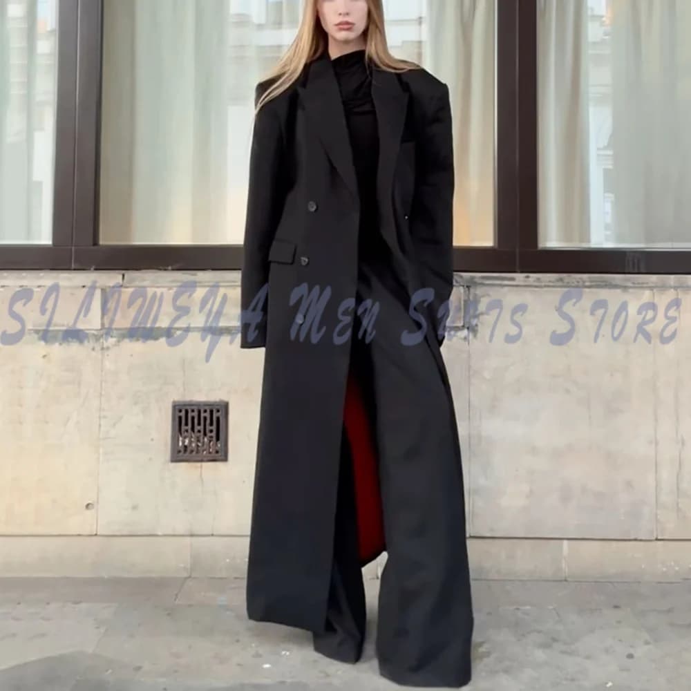 Elegant Office Lady Long Blazer 2 Pieces Sets For Woman Fashion Work Business Casual Streetwear Outfits Black Jacket+Pants