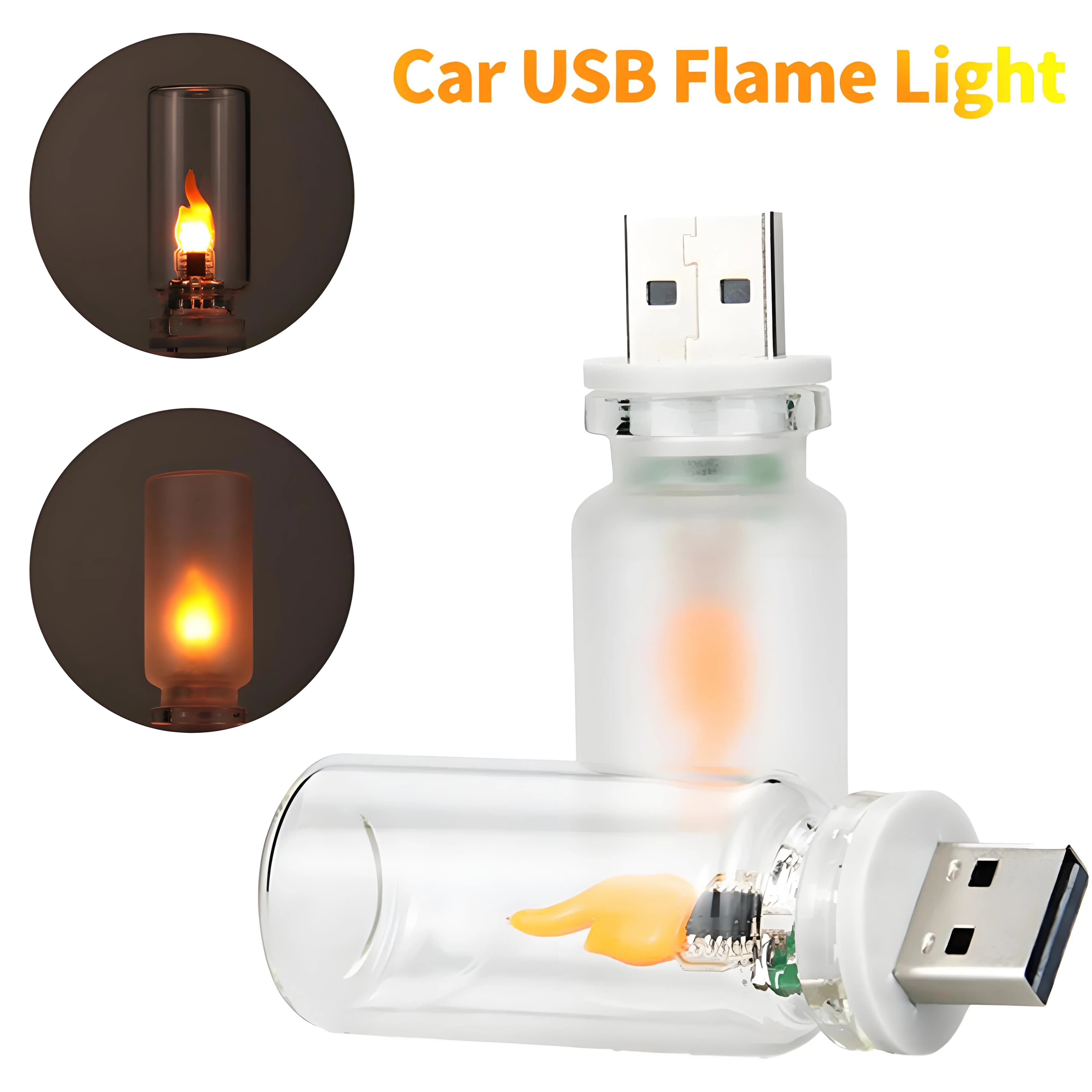 Lampada Notturna LED USB Effetto Fiamma, Vetro Satinato Trasparente, Luce Dinamica Tremolante, Controllo Touch, Illuminazione d'Atmosfera per Auto e Casa