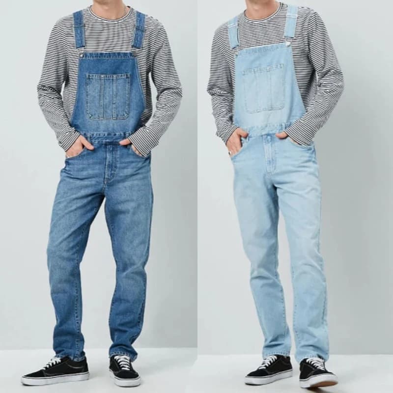 Men's casual jeans spring autumn 2025 fashion casual pockets with buttons bretelle pants men's right leg denim