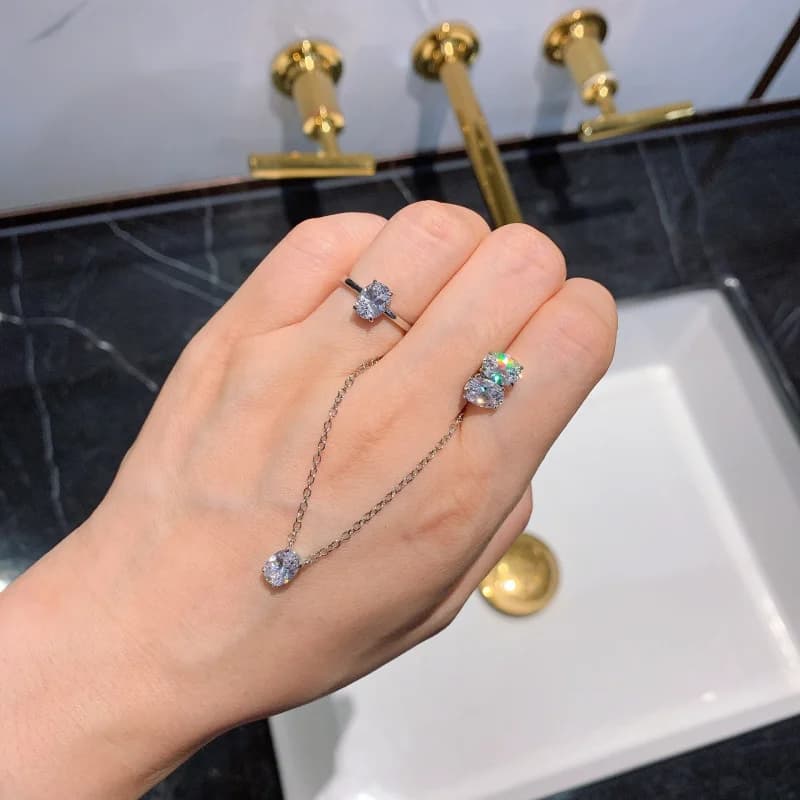 Jewelry foreign trade colored gemstone set, popular in Europe and America, high-carbon white diamond oval-shaped earrings, penda