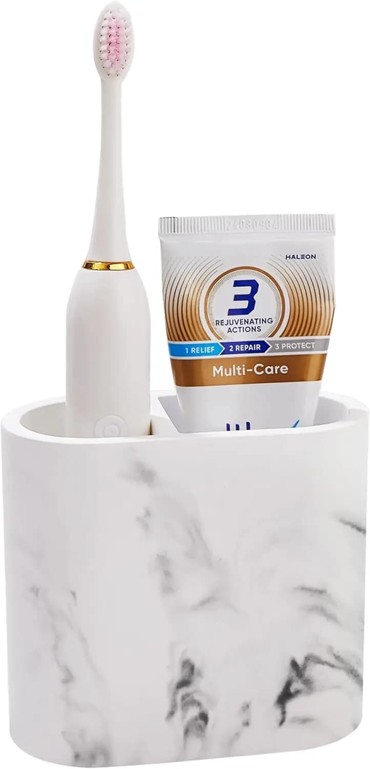 White Diatomite Toothbrush holder, 2 Bathroom Floor Parts, Quick Dry Organizer for Electric Brushes and Manuals