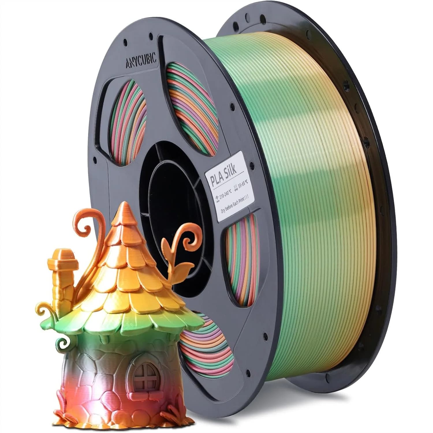 Filamento PLA Seta Arcobaleno 1.75mm, Filamento per Stampante 3D Lucido Anti-Intasamento con Precisione Dimensionale +/- 0.02mm, Bobina Riutilizzabile da 1KG
