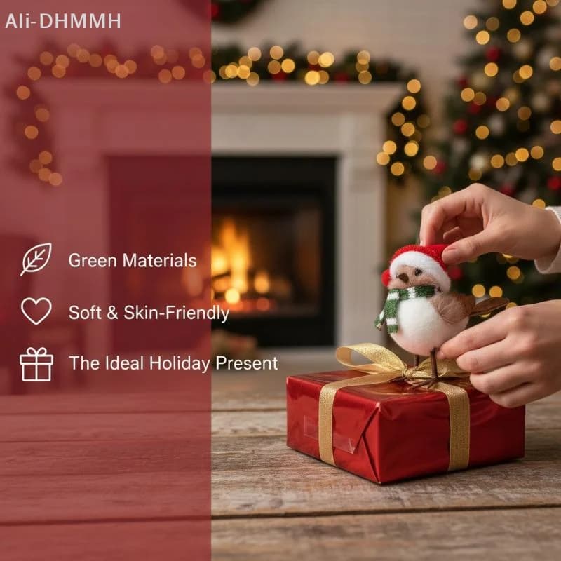 ZLinKJ Christmas Plush Bird Ornaments With Santa Hat And Scarf Cute Soft Stuffed Decor For Xmas Tree Home Holiday Party Deco