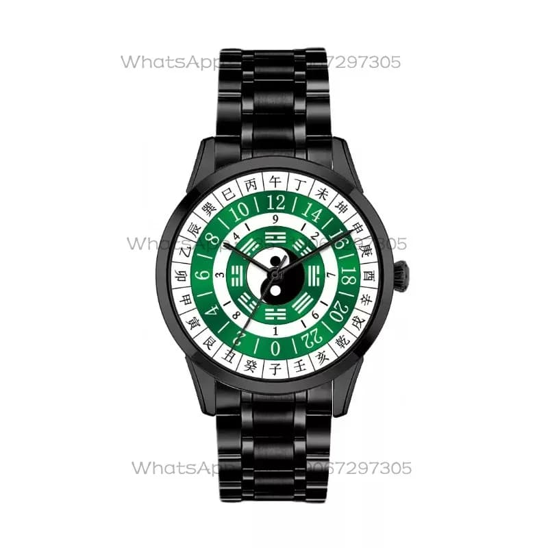 24-Hour Twelve-hour Green Stainless Steel Waterproof Watch