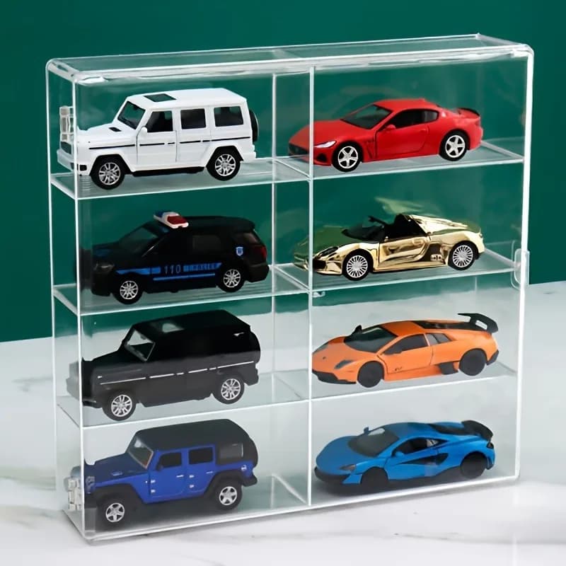 1 Pezzo Vetrina Espositiva in Acrilico di Alta Qualità con 8 Scomparti, Scatola Trasparente per Conservazione Arte, Espositore per Modellini Auto e Giocattoli, Accessori per la Casa