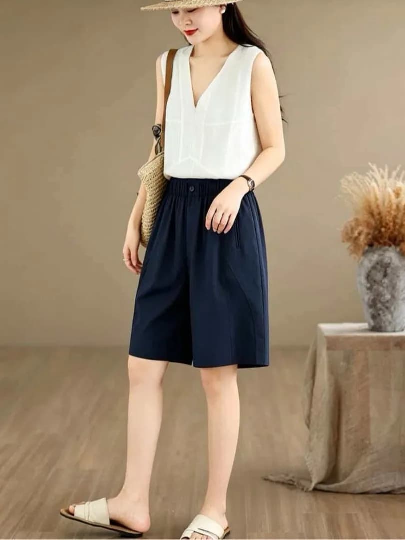 Summer Casual Loose Women's Shorts High Waist Thin Flower Bud Pure Color plus Size Five-Point Pants Slimming Versatile