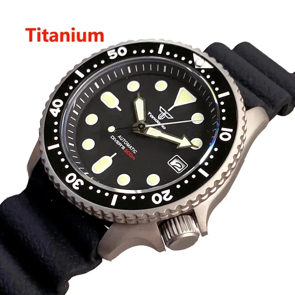 Tandorio 41mm NH36 quadrante nero in titanio automatico 200M orologio da uomo subacqueo vetro zaffiro ore 3.8 data lunetta in ceramica di gomma Lume