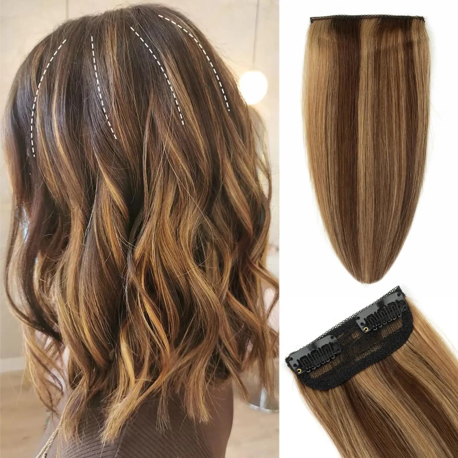 2 pz Mini Extension Capelli Veri con Clip, Invisibili, Corti, Lisci, Setosi, Remy, Sottili, Doppia Trama, Pezzo Unico