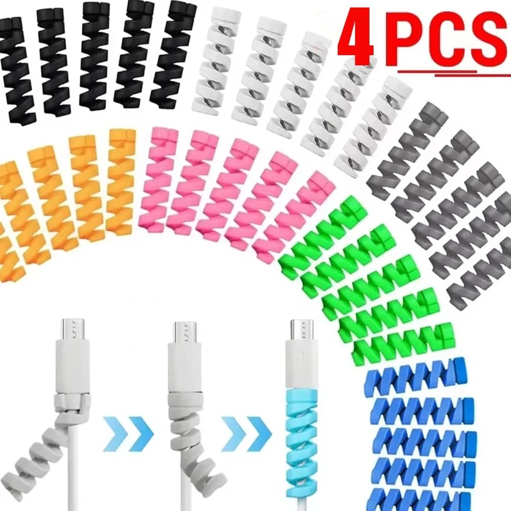 4-1PCS Cable Protector Charge Cable Silicone Spiral Winder Wire Protector Cover for iPhone Phone USB Charger Cable Organizer