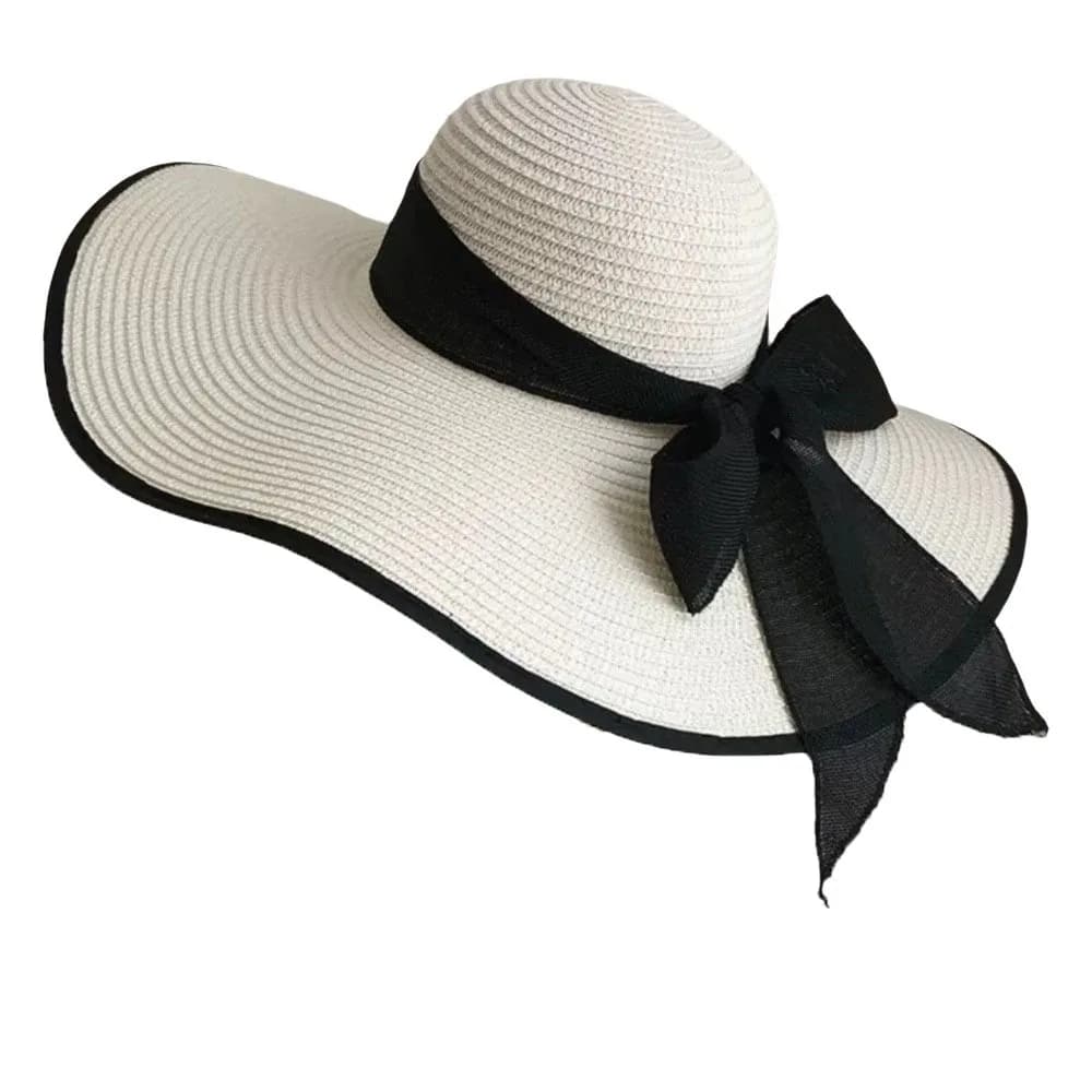 Cappello da Sole in Paglia a Tesa Larga Casual con Fiocco e Nastro, Protezione Solare, Cappello Piatto Oversize per Viaggi