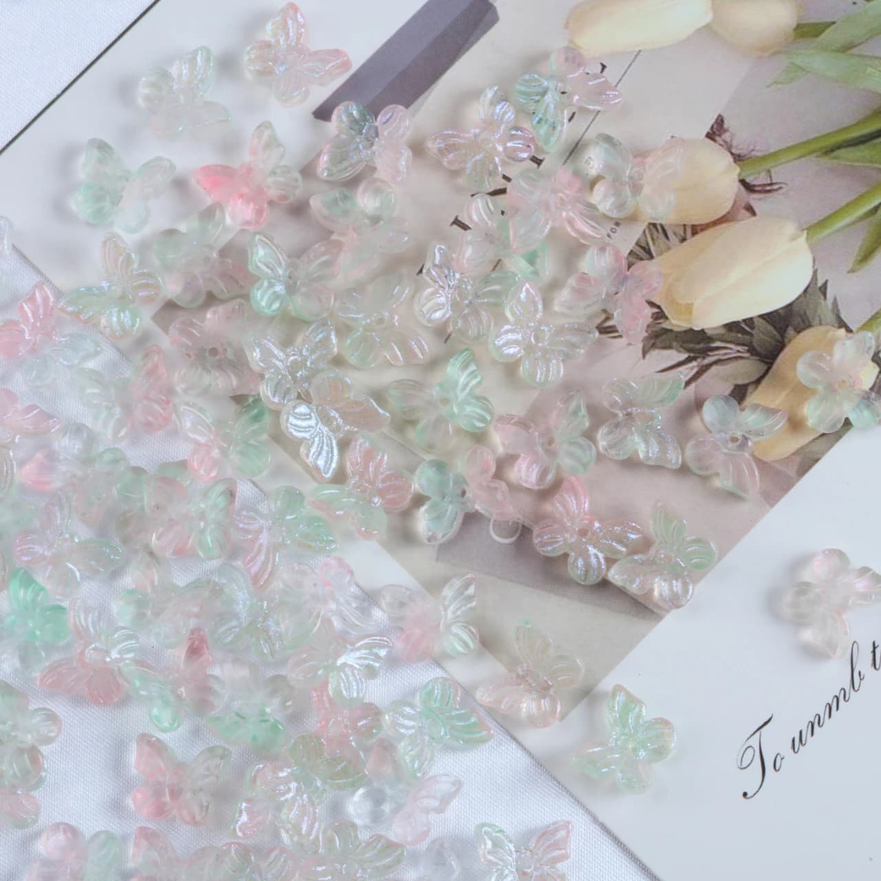 10mm Pastel Green Pink Ombre Butterfly Glass Beads DIY Handmade Jewelry Making Spacer Beads for Bracelet Necklace 40-320pcs