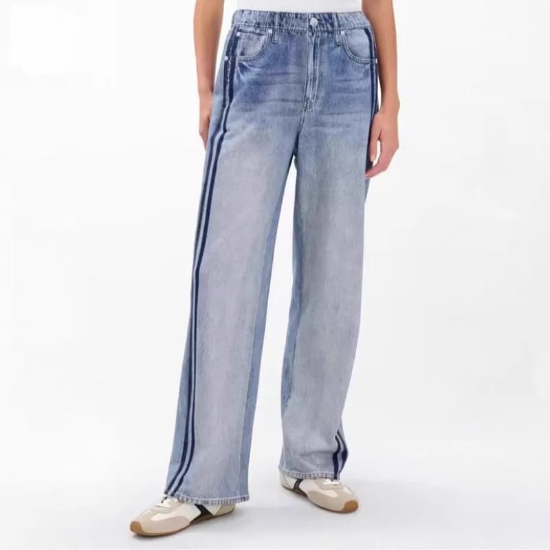 Casual Loose Straight Leg Jeans High Waist Stretchy Waist Women's Pants Commute Style Vintage Black Long Trousers