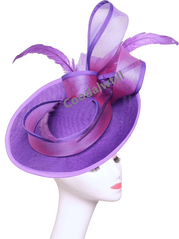 Cappello da chiesa derby con piume fantasia, accessori da fascinator da donna, da donna, da corsa formale, per cena, modisteria, sposa, cappello da sposa