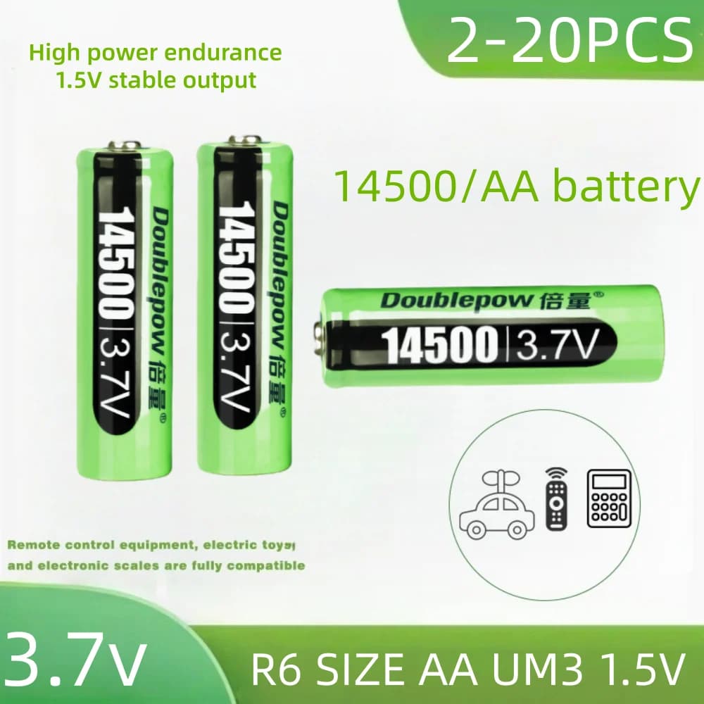 2-20pcs Doublepow 800mAh14500 Rechargeable Lithium Battery, 3.7V AA 2960mWh Rechargeable Battery, Electric Toothbrush Battery