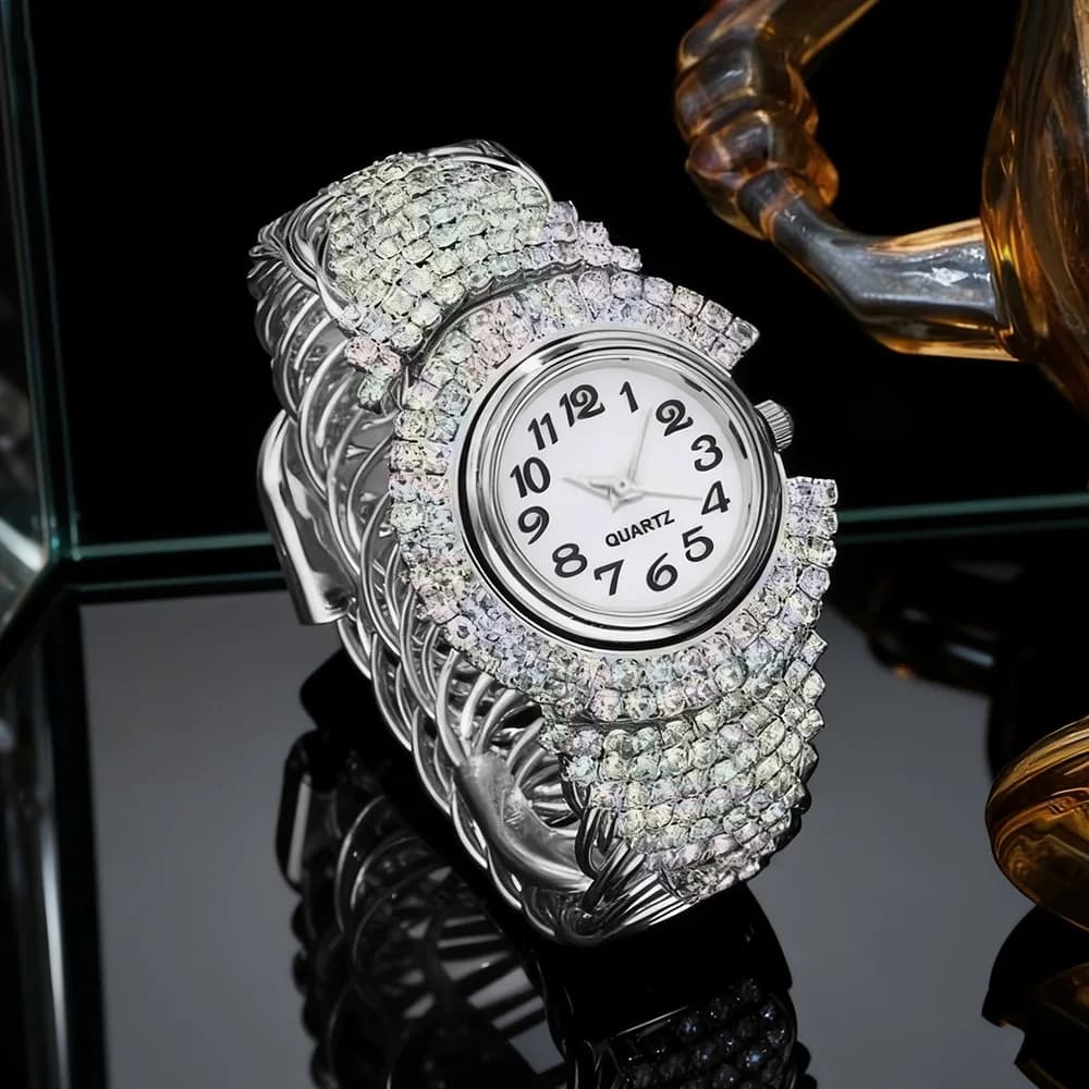 Orologio da Donna con Diamanti, Elegante e Versatile, al Quarzo, con Brillanti Strass, per Uso Quotidiano, Reloj Mujer