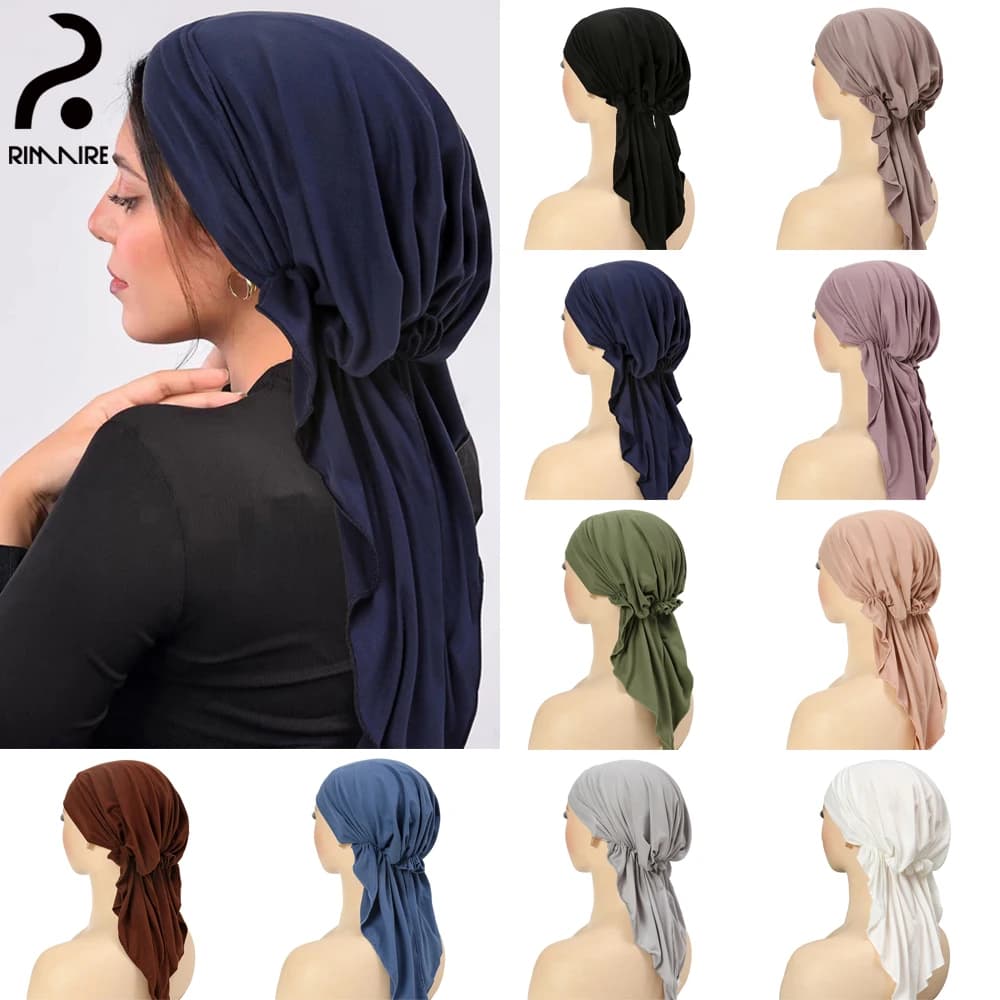 Women's Design Solid Muslim Elasticized Internal Hijab Fashion Polyester Turban Hats Women's Copricapo Women's scarf RIMA