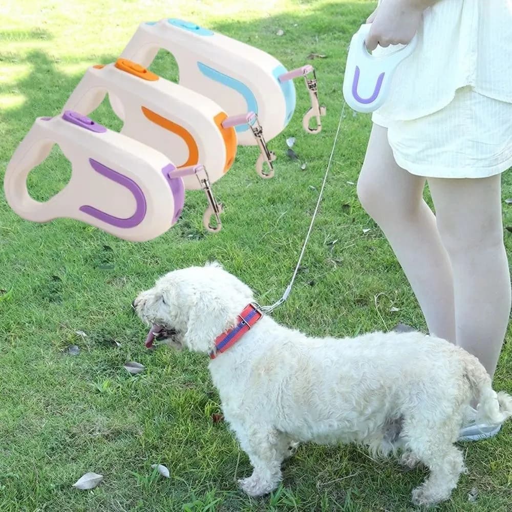 Guinzaglio per Cani Estensibile 3m con Blocco di Sicurezza Automatico, LED Luminoso, Telescopico Retrattile in Plastica