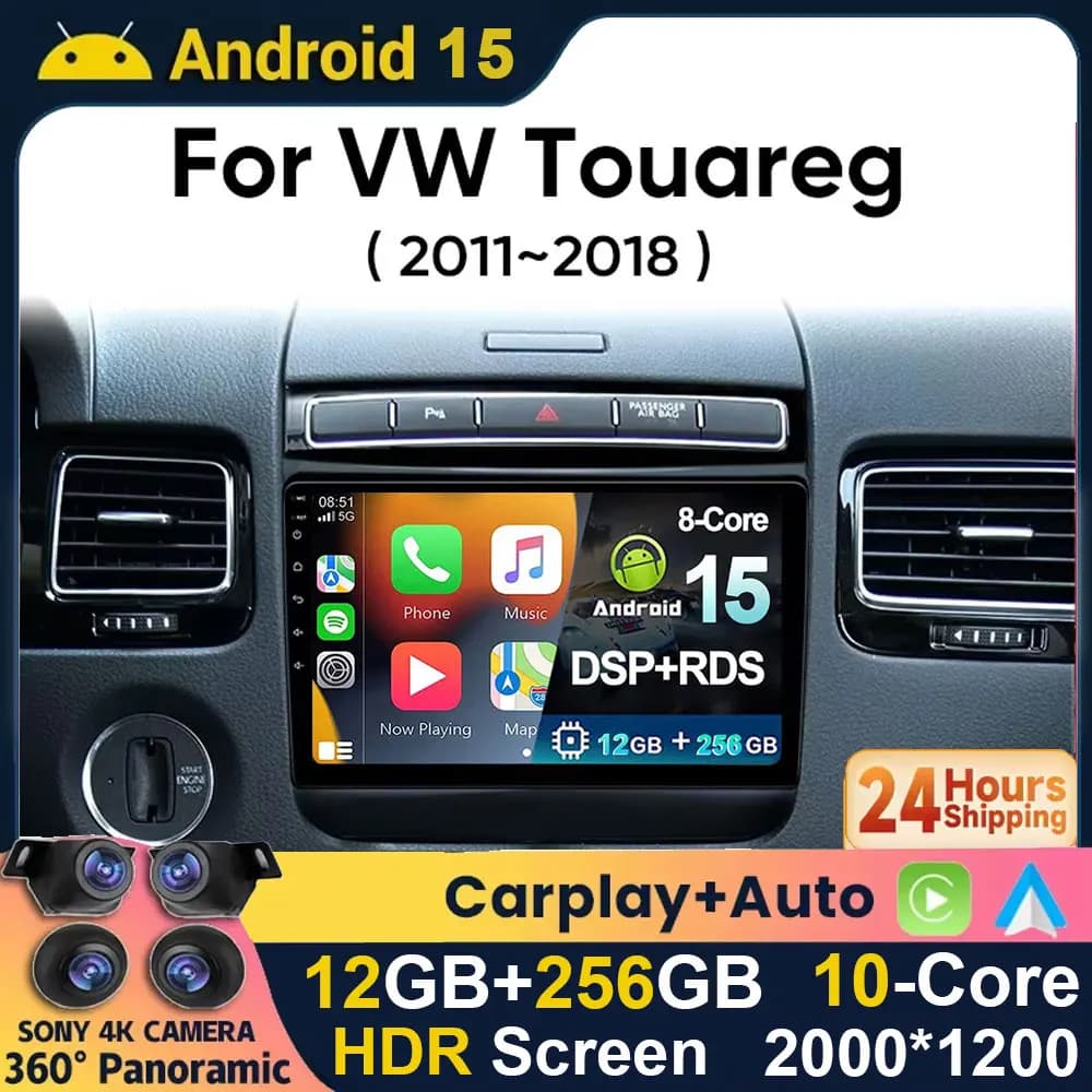 Android 15 2K QLED Wireless CarPlay Auto Autoradio Per Volkswagen VW Touareg 2012 2013 2014 2016 2018 GPS Multimediale 4G WIFI BT