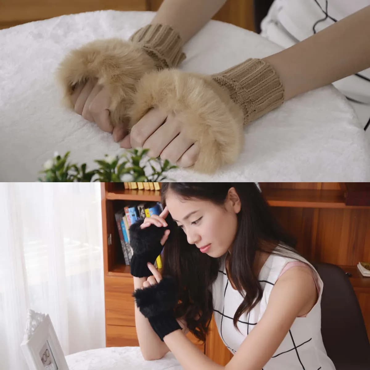 2 Set di Guanti Caldi Mezze Dita in Materiale Termico, Guanti Invernali Flessibili da Donna per Mantenere le Mani Calde, Antineve, Ideali per la Guida e Come Regalo