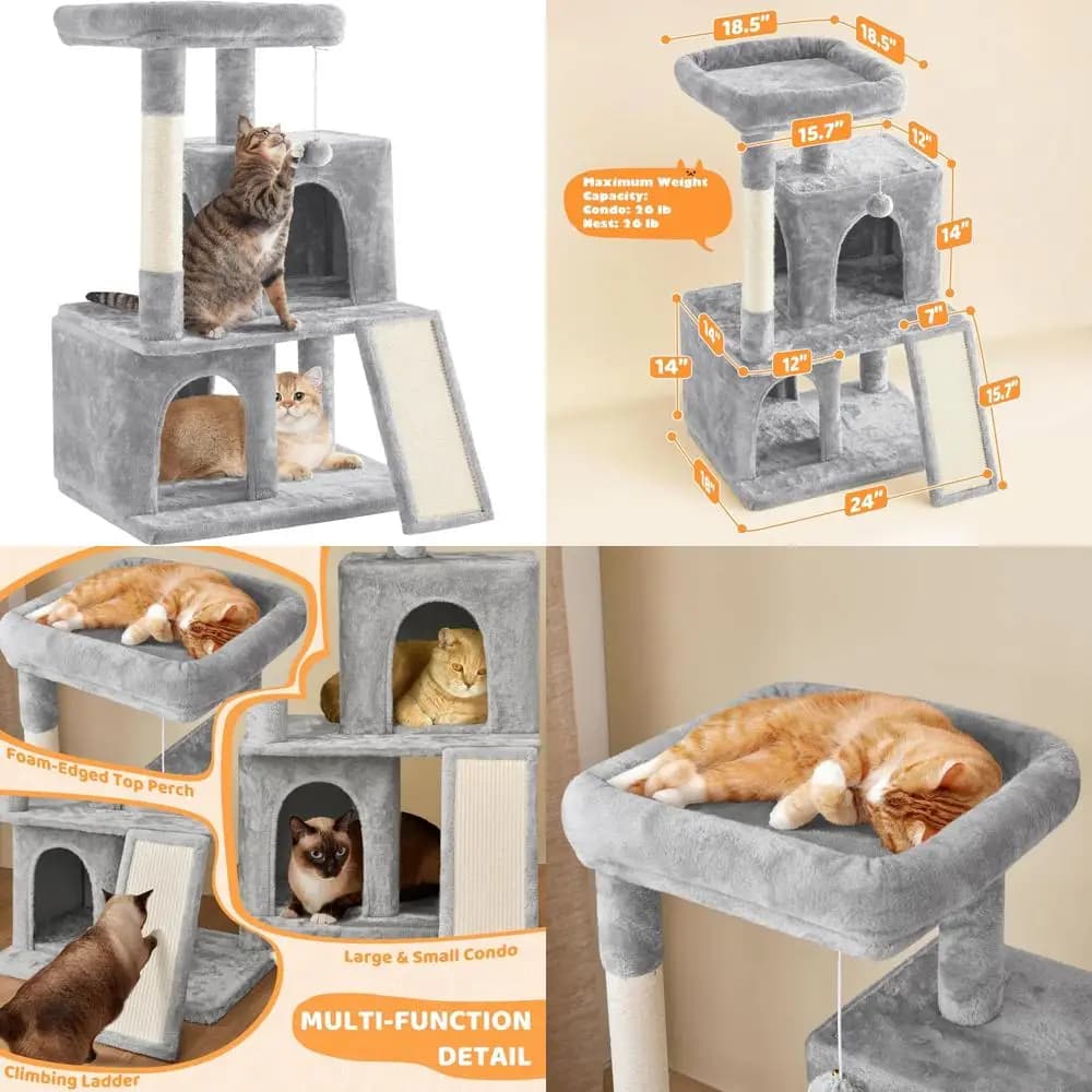 Yaheetech Torre per albero per gatti da 42 pollici con tiragraffi, condominio in peluche, rampa e perca, scalatore multilivello per gatti e gattini da interno, L
