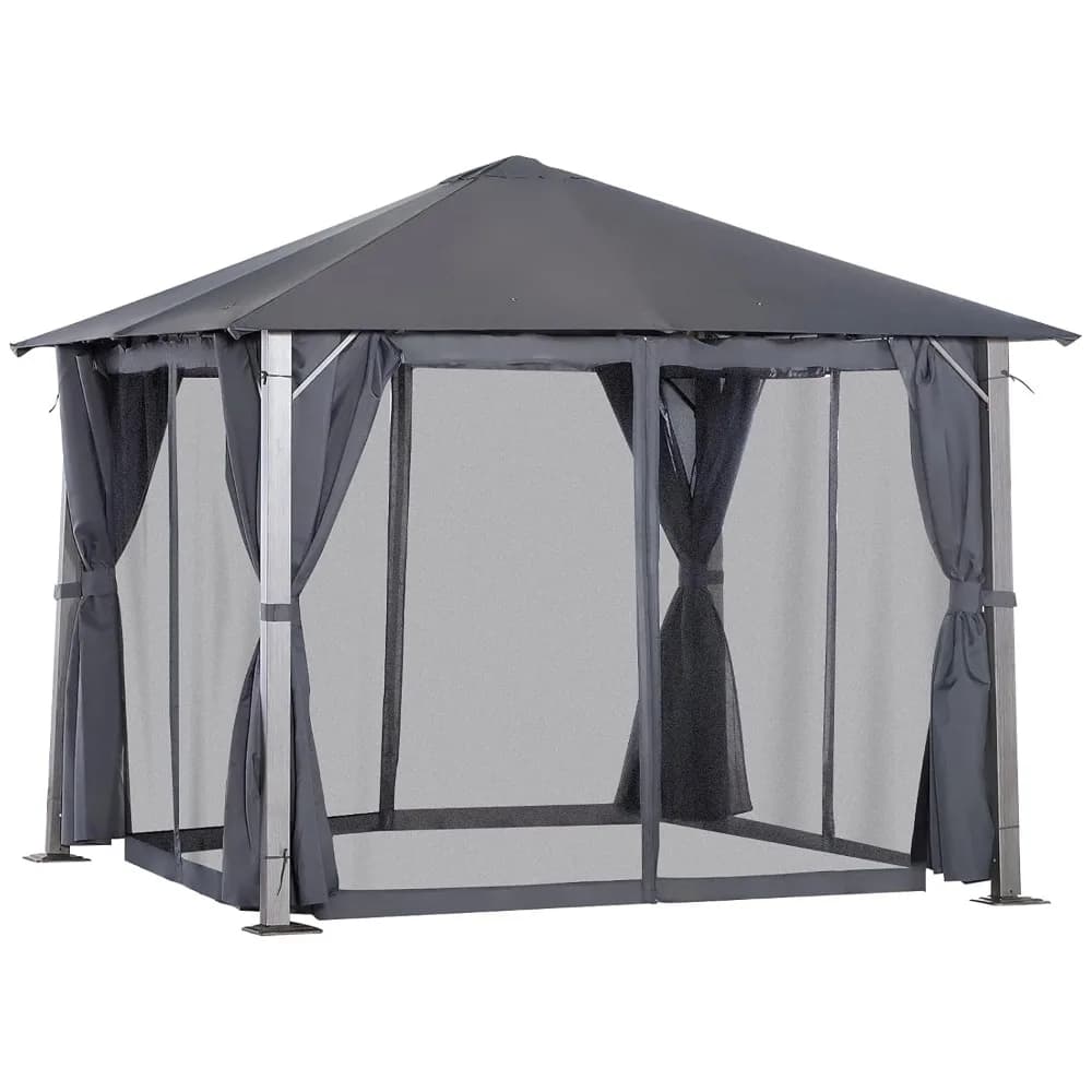 tu-10x10 Patio Gazebo Canopy Shelter with Netting & Curtains Vented Roof for Garden Lawn Backyard Deck, Custom-