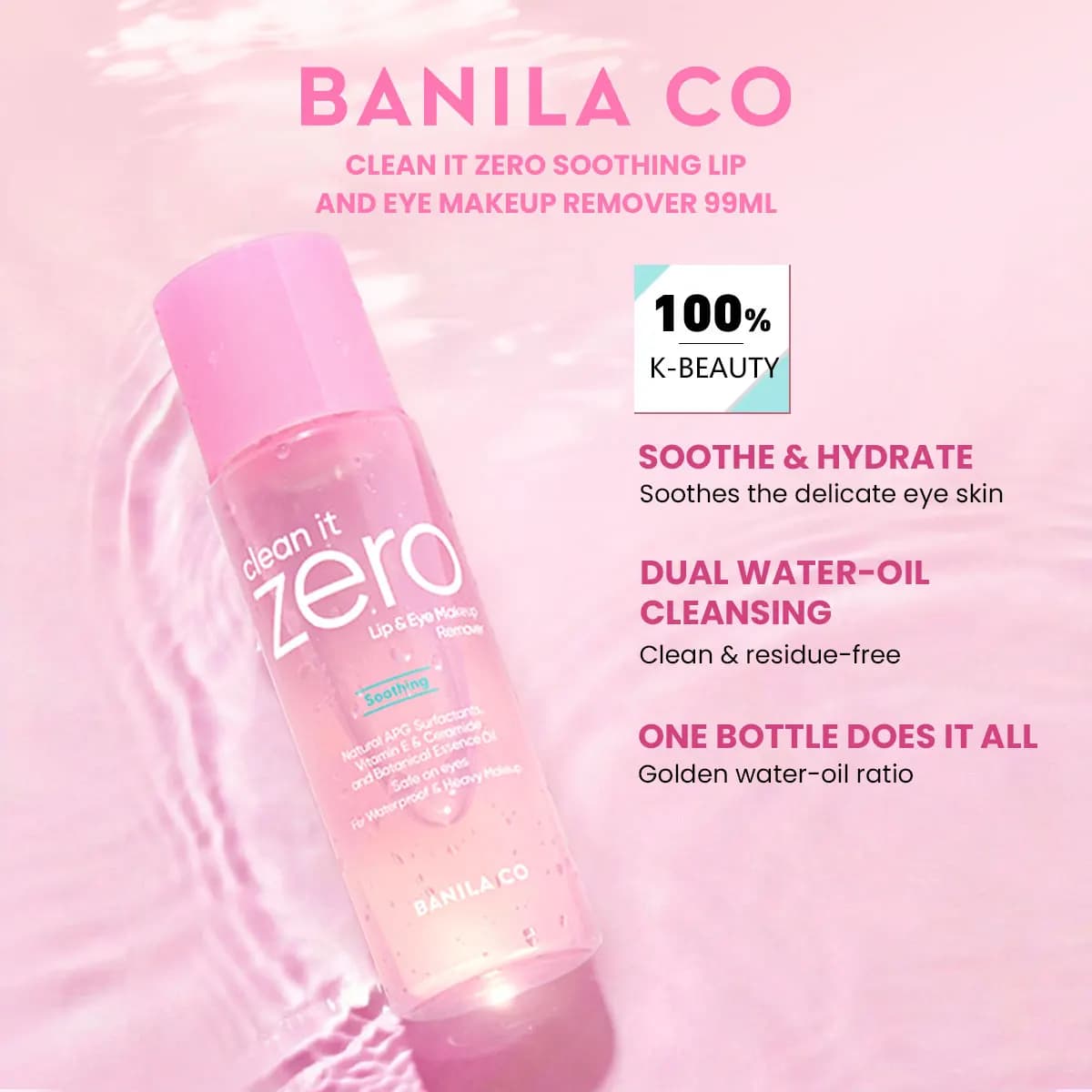 BANILA CO Clean it Zero Lenitive for Lip and Eyes 99ml, Deep Clean, Non-Irritating Delicate, K-Beauty, Korean Cosmetic
