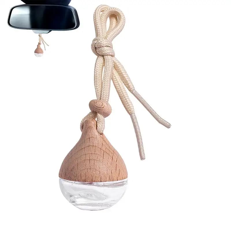 Bottiglia di vetro di profumo pendente per deodorante per auto vuoto con tappi in legno Bottiglia di diffusore di olio essenziale per auto riutilizzabile