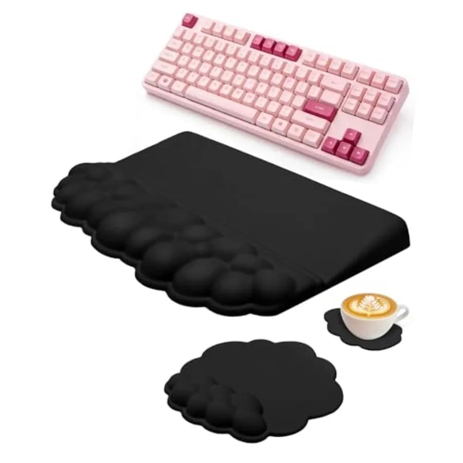 Set di Poggiapolsi Cloud per Tastiera e Mouse, 3 Pezzi in Memory Foam con Superficie in Lycra Setosa, Poggiapolsi 2-in-1 per Tastiera