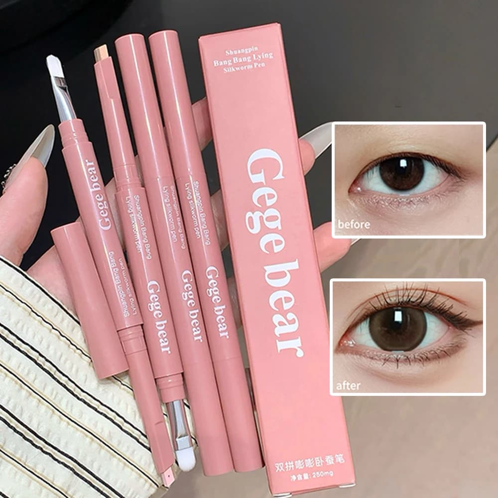 Two-tone Gege Bear Silkworm Pen, highlighting and shadow 2 in 1 for natural, lasting and 3D effects, friendly to beginners