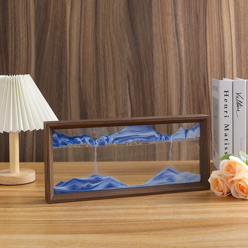Cornice in legno 3D Paesaggio di sabbia in movimento Immagine artistica sabbie mobili Clessidra artigianale Quadrato che scorre sabbia Pittura Ufficio Decorazioni per la casa Regali