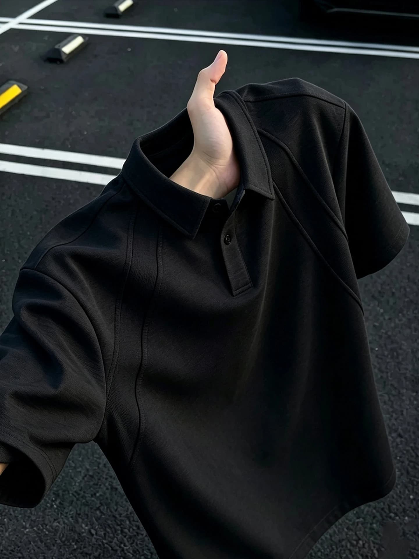 Black American Deconstructed Patchwork Shirt Short Sleeve Men Summer High Sense T-Shirt Cleanfit Shoulder Half Sleeve