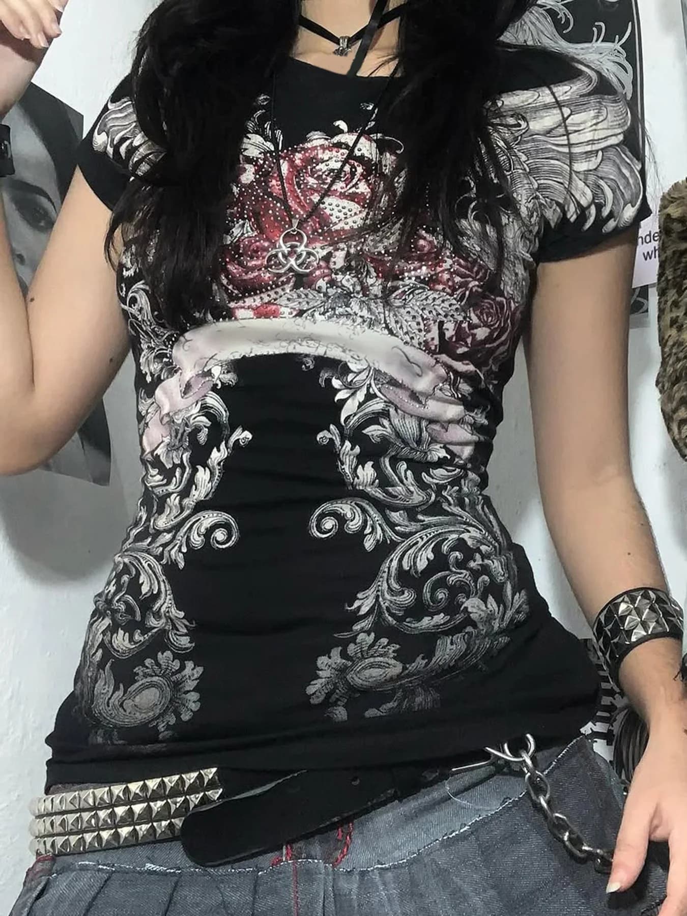 Print Crewneck T Shirt Women Slim Fit Short Sleeve Top Casual Streetwear Sexy Trendy European Style Summer Tee