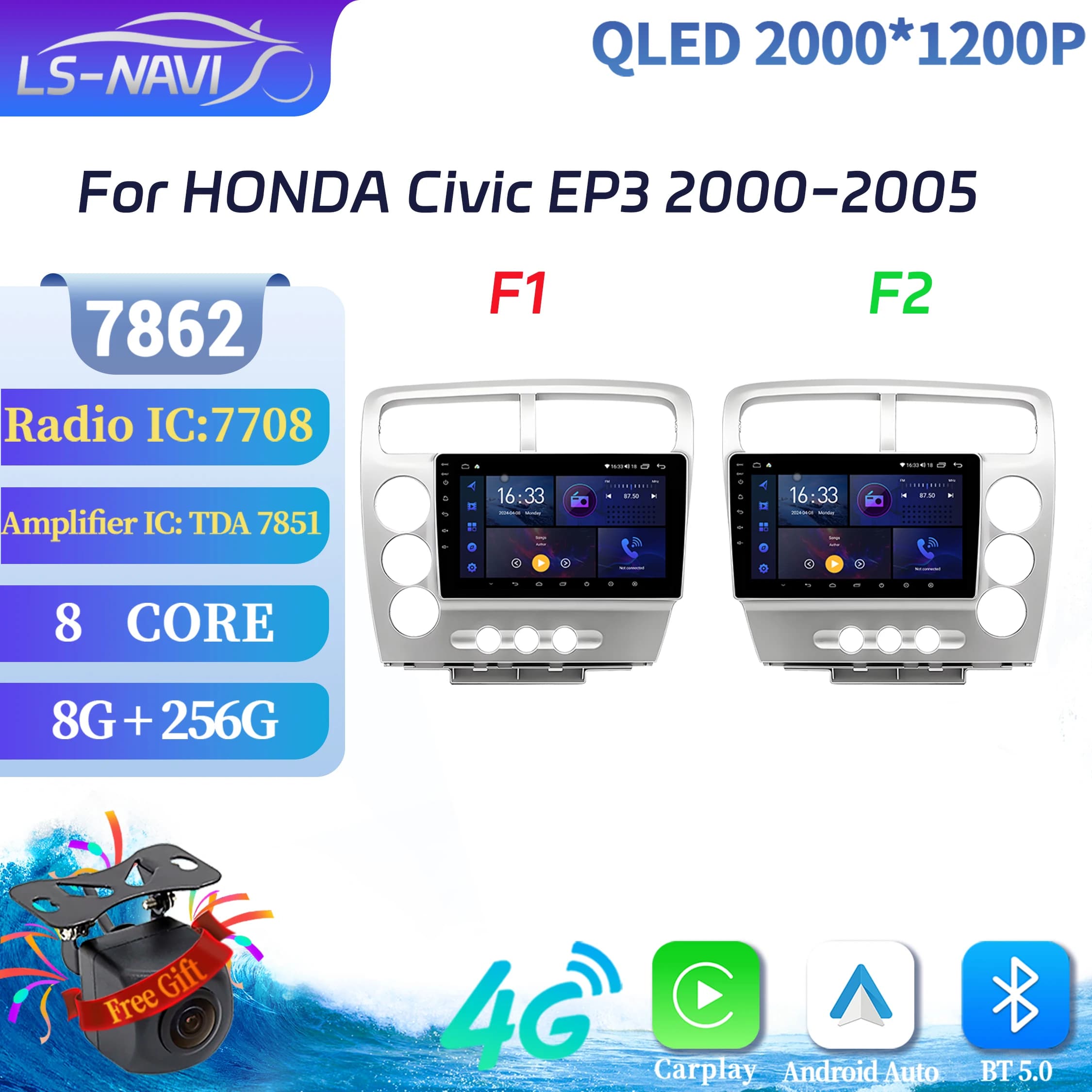 Android 14 Autoradio di Navigazione Multimediale Per HONDA Civic EP3 2000-2005 Senza Fili Bluetooth Carplay 7862S 8G 256G 2K QLED Schermo