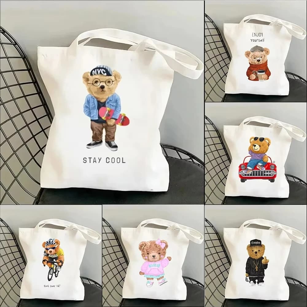 Borsa a tracolla 2026 Harajuku con motivo orsetto, borsa a mano super carina e alla moda, in tela per donna