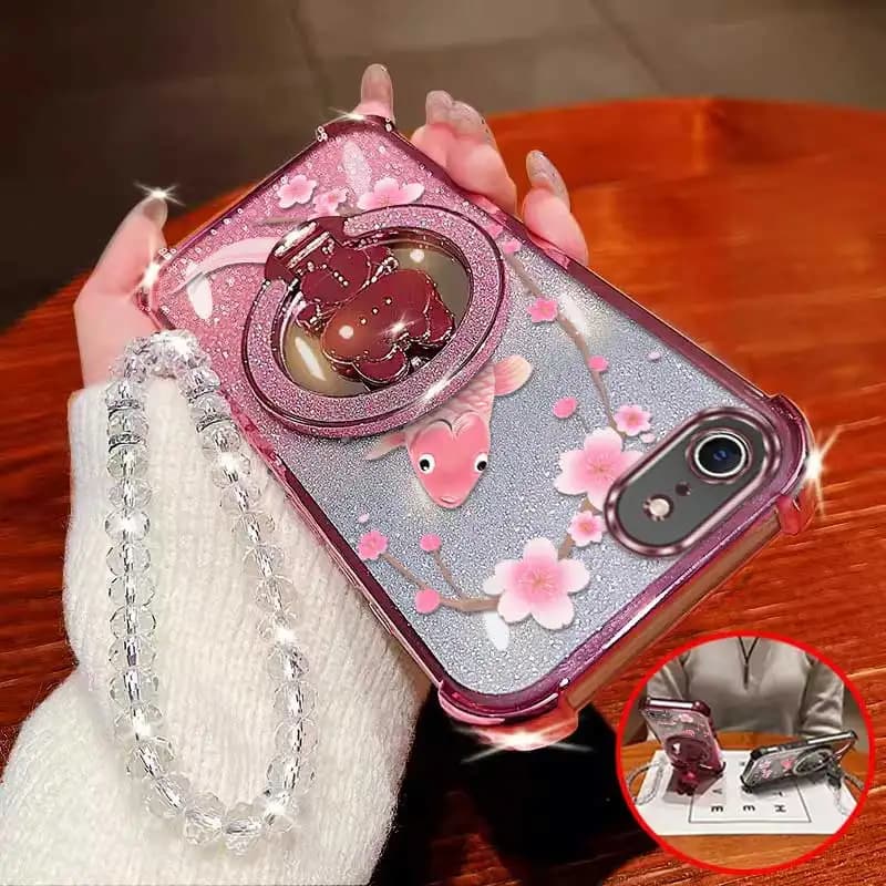 3pcs(Lucky Carp phone Case+Lanyard+Circular Stand) Suitable For iPhone SE/7/7 Plus/8/8 Plus Cover Comfortable feel Phone Case