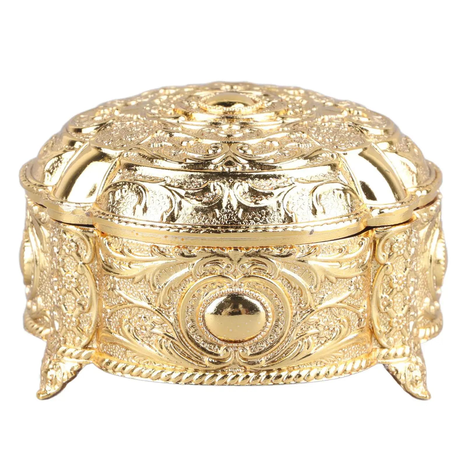 Metal Jewelry Box Innovative Light Luxury Shell Flower Round Trinket Storage Box for Ring Earring Jewelry Golden