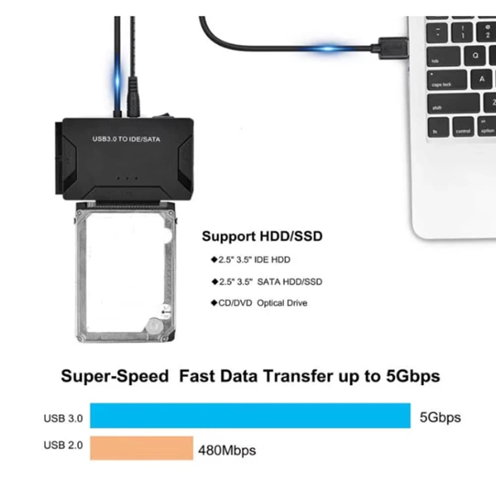 A40I SATA/IDE to USB 3.0 Adapter for 2.5/3.5 Inch HDD SSD External SATA IDE Hard Disk Adapter Hard Drive Adapter EU Plug