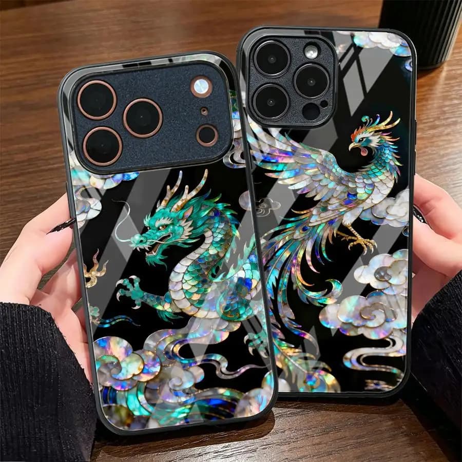 Case for iPhone 17 Pro Max 13 12 16 11 Air 8 XR 15 Plus 14 Glass Phone Cover Clouds Dragon Tiger