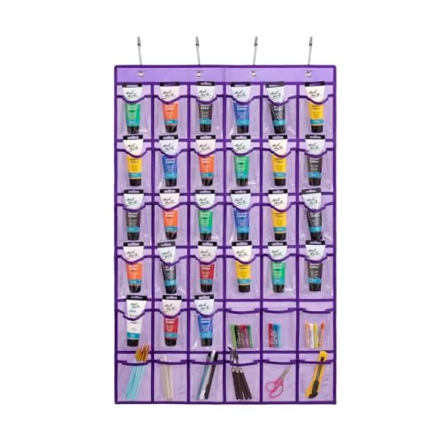 TEMUORG Hanging Acrylic Paint Tubes Organizer Over the Door Art Supplies Storage Markers 36 Pocket Holder for Pastels Crayons B
