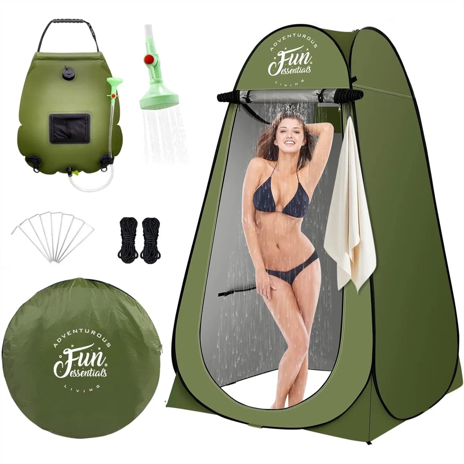 Kit Tenda Doccia Solare, 2 Tende Pop-Up per la Privacy, Borsa Doccia Solare da 5 Galloni, Tenda Parasole per Campeggio Spiaggia Doccia Esterna, Facile da Montare