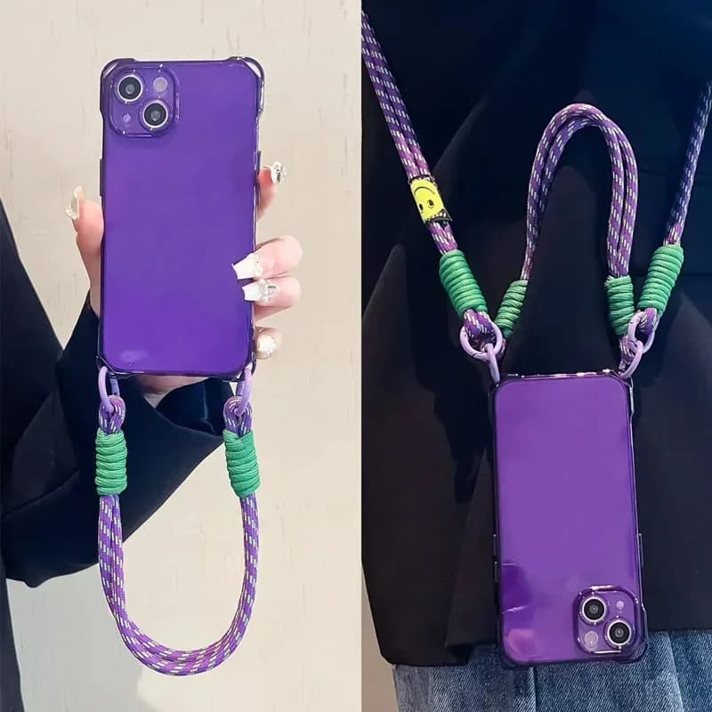 Phone Case For iPhone 17 Air 14 16 13 15 Pro Max 16E 12 11 15 Plus Crossbody Lanyard Necklace Strap Rope Soft Cover