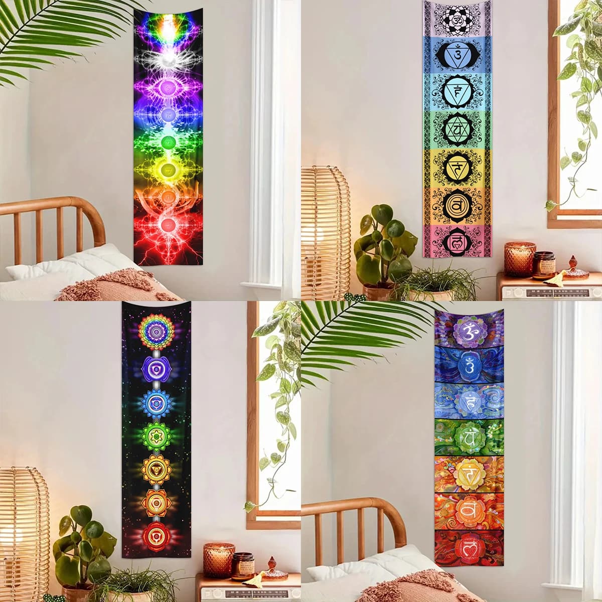 1pc Mysterious seven chakra tapestry, Bohemian meditation yoga meditation mysterious decorative wall hanging (no accessories)