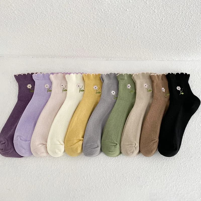 CHAOZHU 5 paia di calzini per ragazze tenero latte viola dolce adorabile primavera estate calzini alla caviglia in cotone pettinato doppi aghi per maglieria