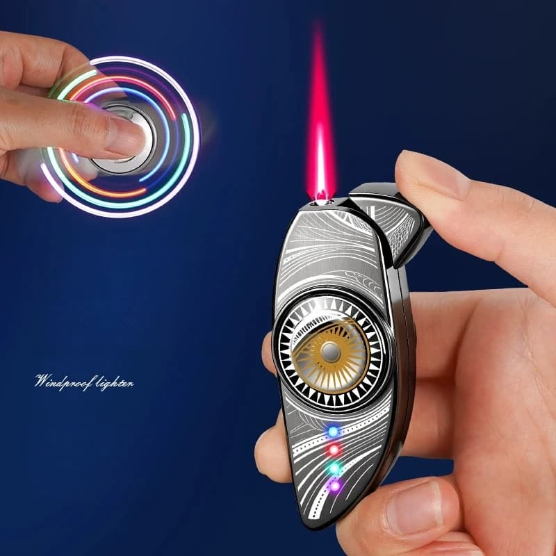 Angel Eyes Style Windproof Lighter with Fidget Spinner Portable Red Flame Double-sided Color Printed Butane Lighter Smoking Gift