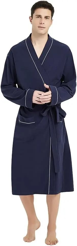 Mens 100% Cotton Robe Lightweight Knit Bathrobe
