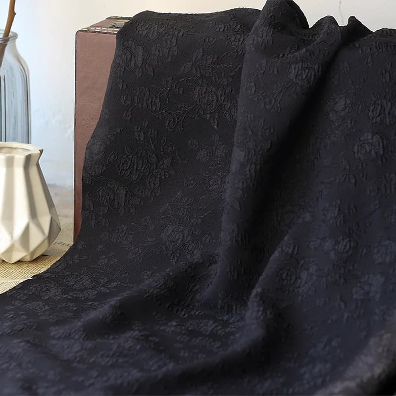 150Cm Wide 3D Embossed Rose Bubble Dyed Jacquard Polyester Fabric 4 Way Stretch Soft Drape Vintage Dress Woven Cloth F200