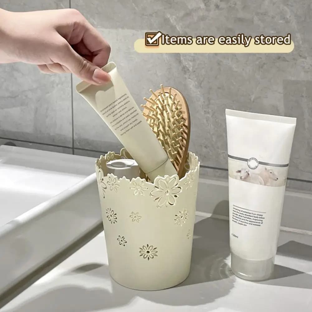 Cestino per Rifiuti Ecologico in PP, Semplice e Carino, Forma di Fiore Traforato, Cestino per Carta in Plastica, Pattumiera da Scrivania